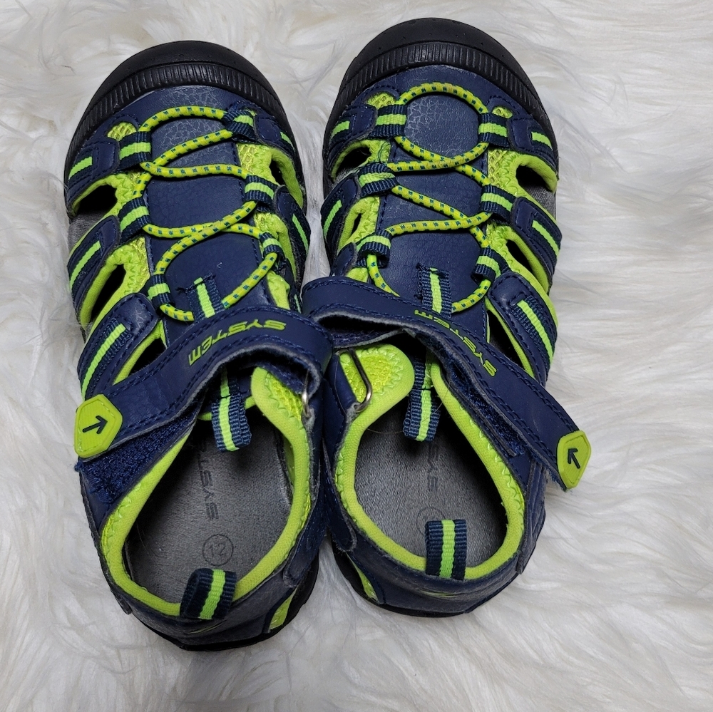 System Blue Boy Sandals Green Adjustable Velcor Straps Summer Kids Shoes Size 12